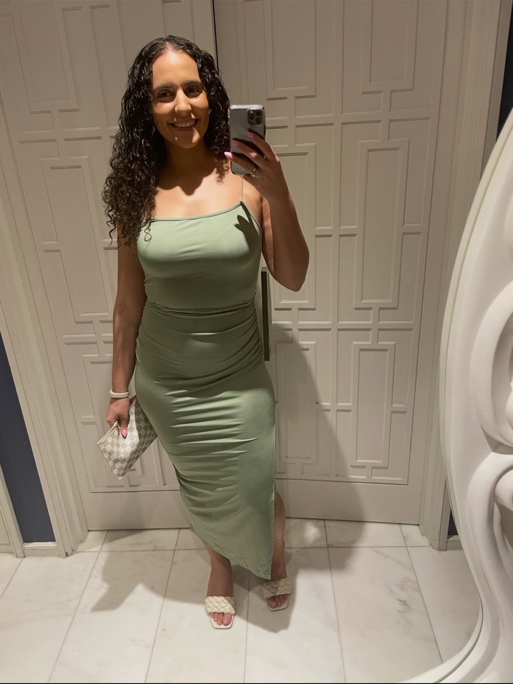 Olive Green Maxi‎ Slip Dress with Spaghetti Straps size medium